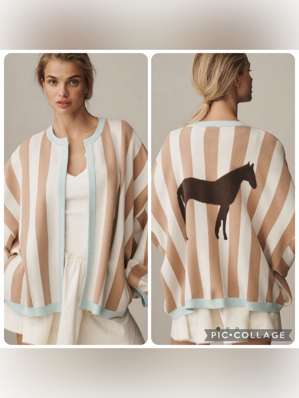 NWT new OS Anthropologie bel Kazan open front horse cardigan sweater tan stripe